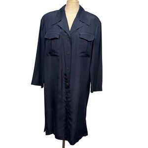 VTG Patrick Collection Women 8‎ Silk Button Shirt Dress Navy Career Long Sleeve